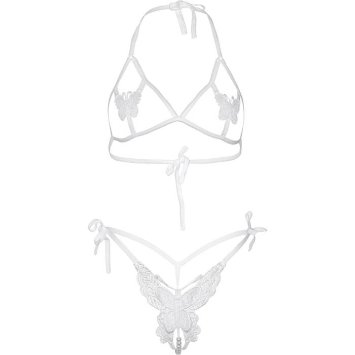 Еротичний комплект з відкритою чашкою Leg Avenue Open cup bra and pearl panty One Size White