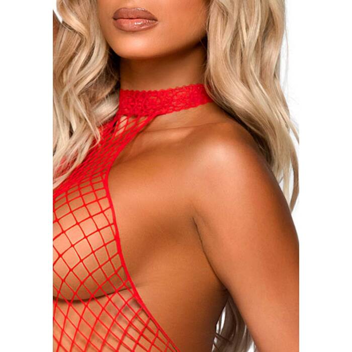 Еротичний сітчастий бодістокінг Leg Avenue Racer neck bodystocking Red