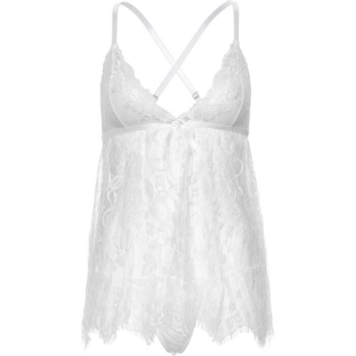 Сорочка бебі-дол Leg Avenue Floral lace babydoll & string White S, стрінги