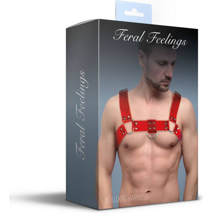 Чоловіча портупея на груди Feral Feelings - Bulldog Harness Red Trasparent