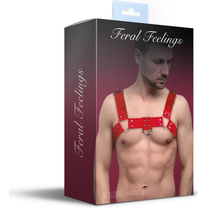 Чоловіча портупея на груди з натуральної шкіри Feral Feelings - Bulldog Harness Red