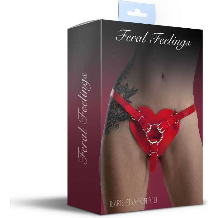 Трусики Серце для страпону з натуральної шкіри Feral Feelings - Hearts Strap-on Belt Red