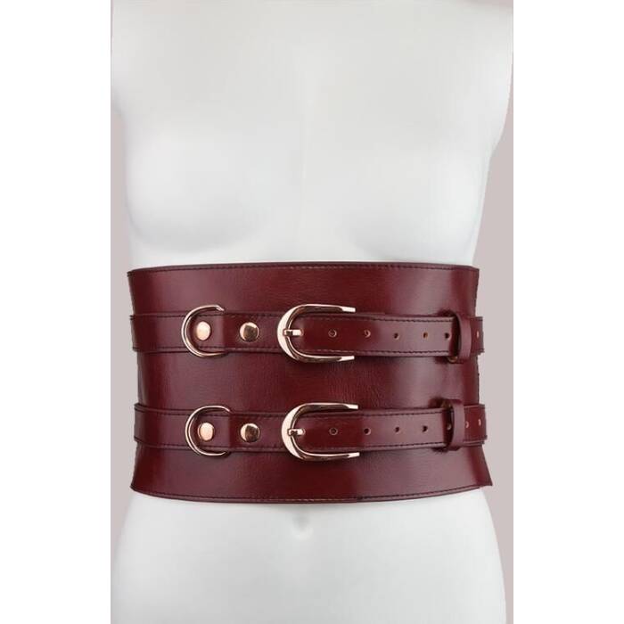 Шкіряний пояс для бондажу Liebe Seele Wine Red Waist Cuff, S Size