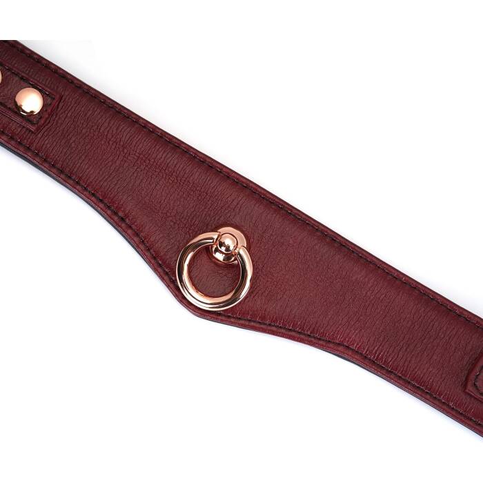 Шкіряний нашийник з повідцем Liebe Seele Wine Red Curved Collar, замок-сердечко