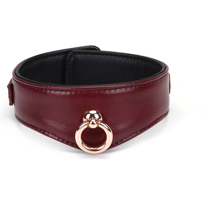 Шкіряний нашийник з повідцем Liebe Seele Wine Red Curved Collar, замок-сердечко