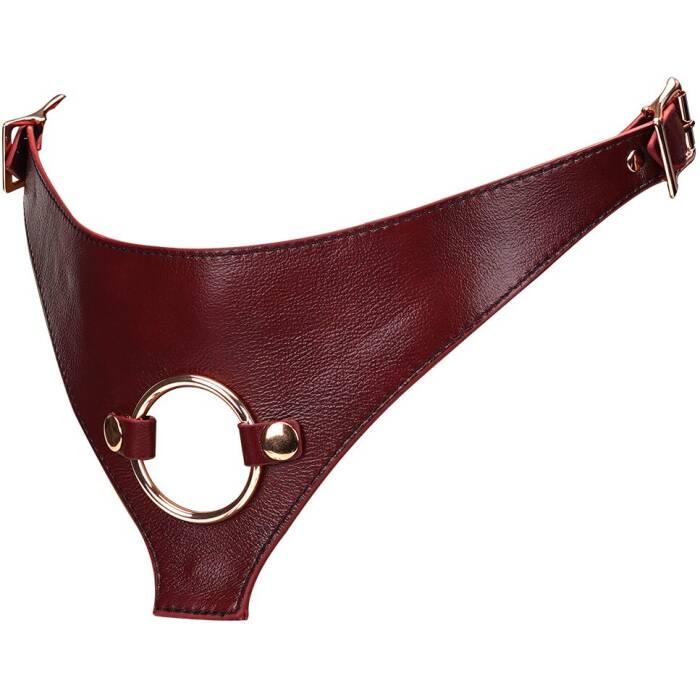 Шкіряні трусики для страпона Liebe Seele Wine Red Strap on Harness, універсальний розмір