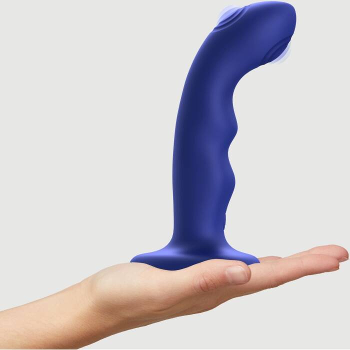 Насадка для страпона з подвійною точковою пульсацією Strap-On-Me TAPPING DILDO WAVE – NIGHT BLUE, М