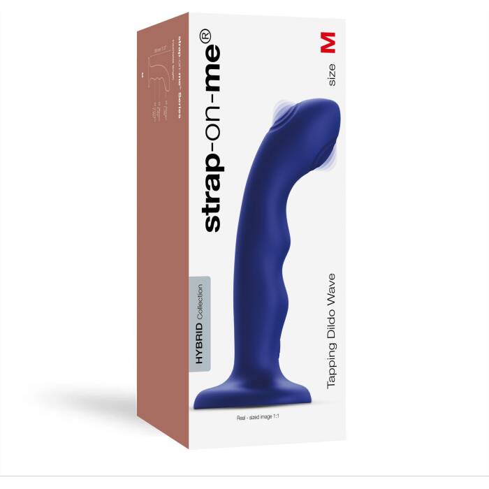 Насадка для страпона з подвійною точковою пульсацією Strap-On-Me TAPPING DILDO WAVE – NIGHT BLUE, М