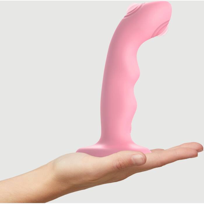 Насадка для страпона з подвійною точковою пульсацією Strap-On-Me TAPPING DILDO WAVE – CORAL PINK, М