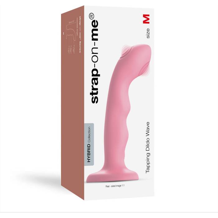 Насадка для страпона з подвійною точковою пульсацією Strap-On-Me TAPPING DILDO WAVE – CORAL PINK, М