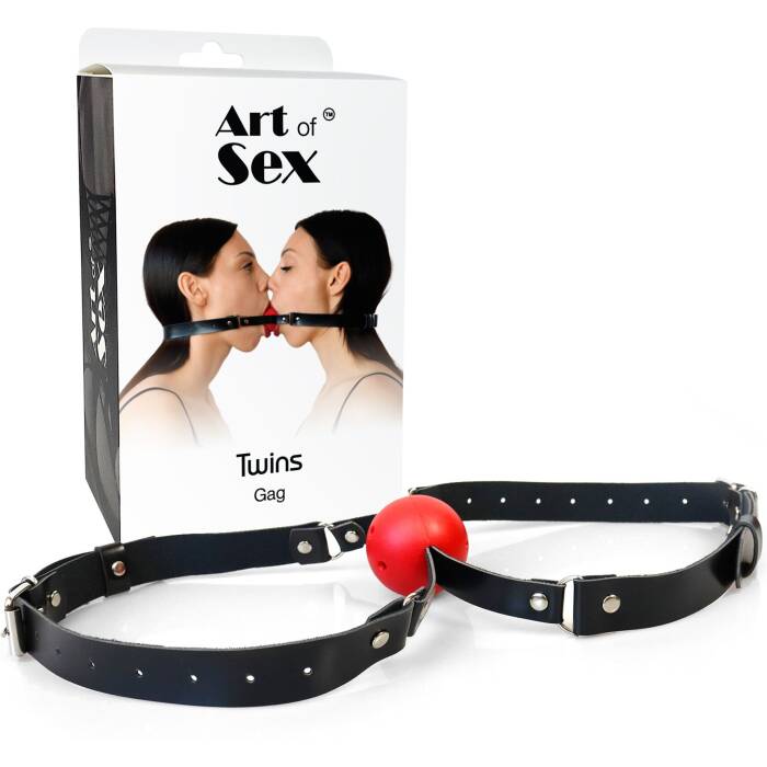 Подвійний кляп Art of Sex - Twins, натуральна шкіра