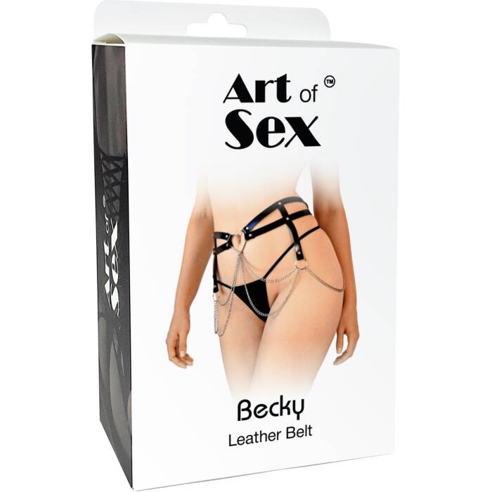 Шкіряний пояс декорований ланцюжками Art of Sex - Becky, розмір L-2XL, колір Чорний