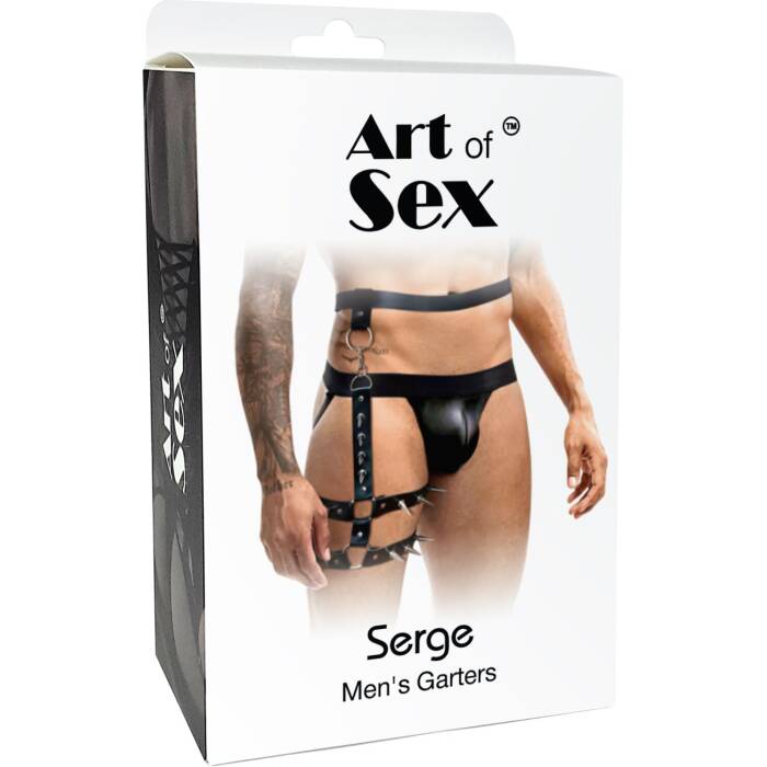 Чоловічі гартери з натуральної шкіри Art of Sex - Serge, колір Чорний, розмір XS-M