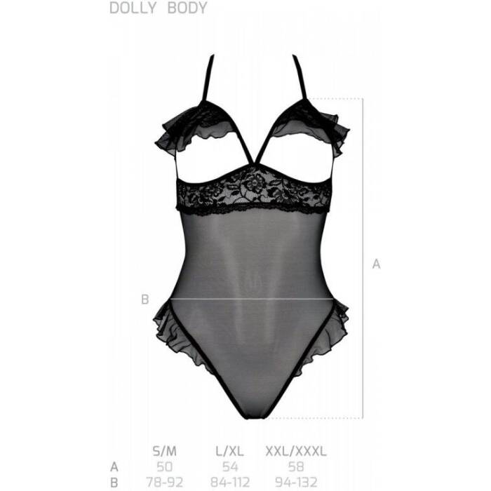 Еротичне боді Passion DOLLY BODY, L/XL, black, з відкритими чашками