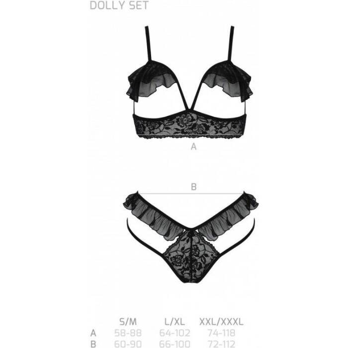 Еротичний комплект Passion DOLLY SET, L/XL, black, з відкритими чашками