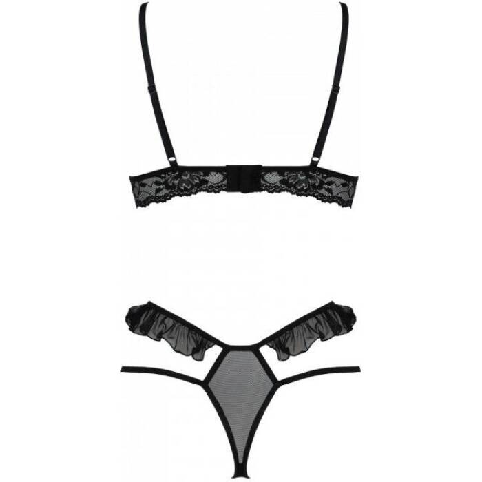 Еротичний комплект Passion DOLLY SET, L/XL, black, з відкритими чашками