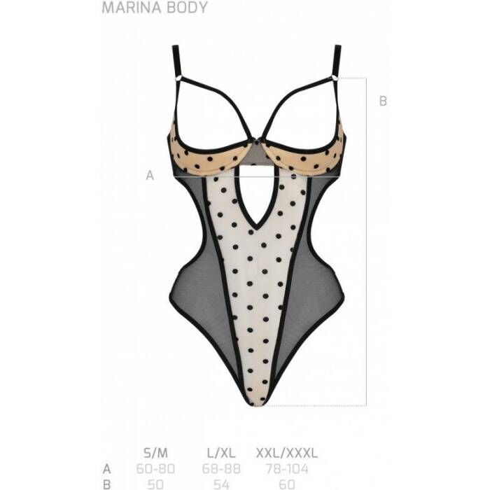 Еротичне боді Passion MARINA BODY, L/XL, beige, з відкритими чашками