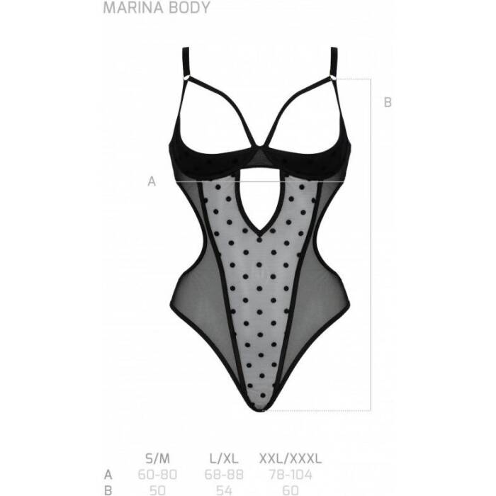 Еротичне боді Passion MARINA BODY, L/XL, black, з відкритими чашками