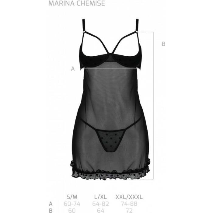 Еротичний пеньюар Passion MARINA CHEMISE, S/M, black