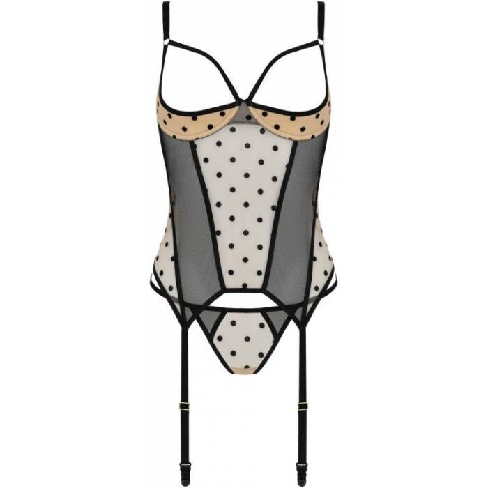 Корсет Passion MARINA CORSET, S/M, beige, з відкритими чашками