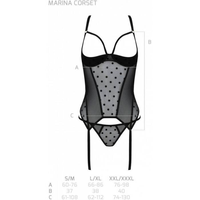 Корсет Passion MARINA CORSET, L/XL, black, з відкритими чашками