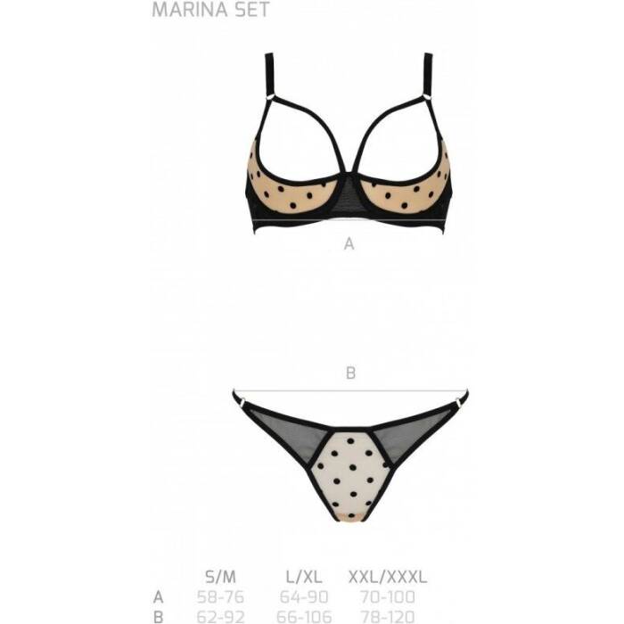 Еротичний комплект Passion MARINA SET WITH OPEN BRA, L/XL, beige, відкриті чашки