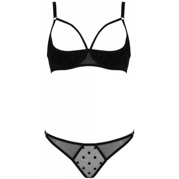 Еротичний комплект Passion MARINA SET WITH OPEN BRA, L/XL, black, відкриті чашки