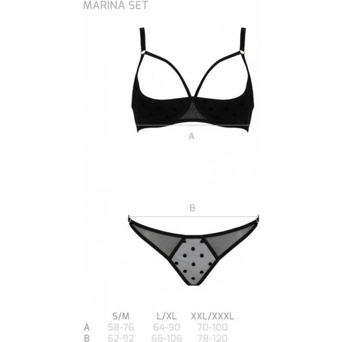 Еротичний комплект Passion MARINA SET WITH OPEN BRA, L/XL, black, відкриті чашки