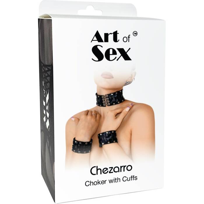 Шкіряний чокер з манжетами Art of Sex - Leather Chezarro