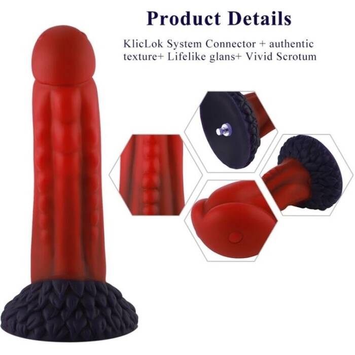 Силіконовий дилдо Hismith 8.35" Curved Silicone Dildo Red Monster Series