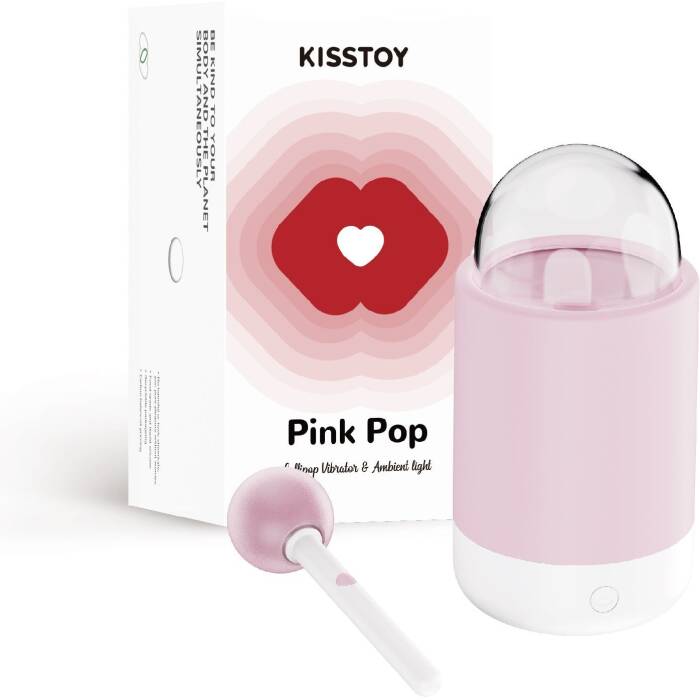 Вібратор-цукерка на паличці KISSTOY Pink Pop, зарядний кейс-нічник, 10 режимів вібрації