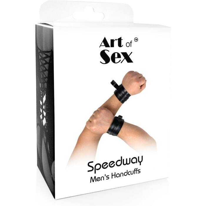 Чоловічі шкіряні наручники Art of Sex - Man Handcuffs Speedway L-2XL, колір чорний