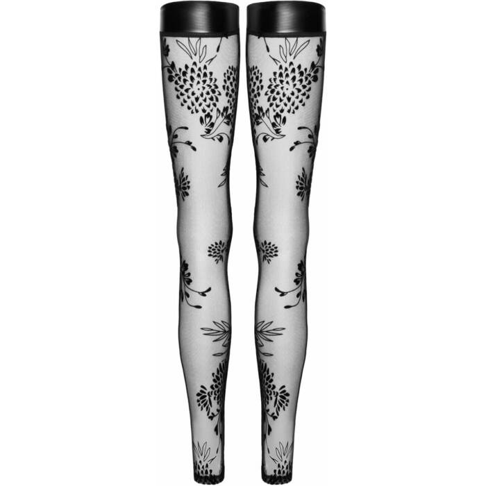 Панчохи Noir Handmade F243 Tulle stockings with patterned flock embroidery - XL