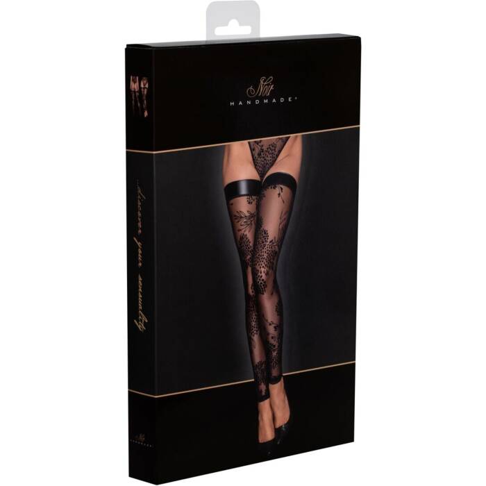 Панчохи Noir Handmade F243 Tulle stockings with patterned flock embroidery - XXL