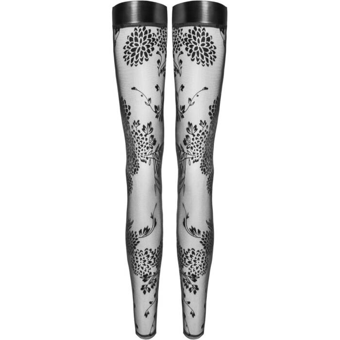 Панчохи Noir Handmade F243 Tulle stockings with patterned flock embroidery - XXL