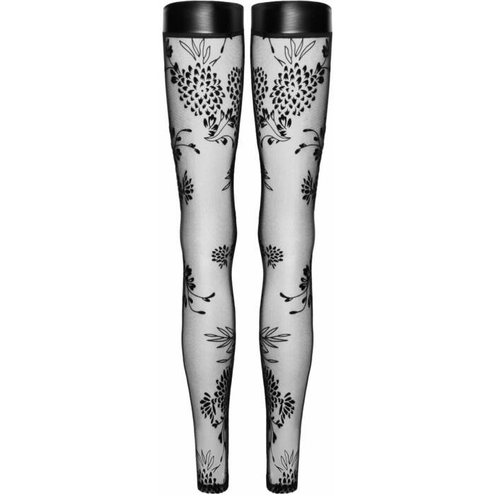 Панчохи Noir Handmade F243 Tulle stockings with patterned flock embroidery - XXL