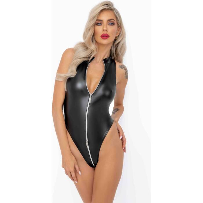 (SALE) Боді Noir Handmade F294 Powerwetlook bodysuit with front zipper - S