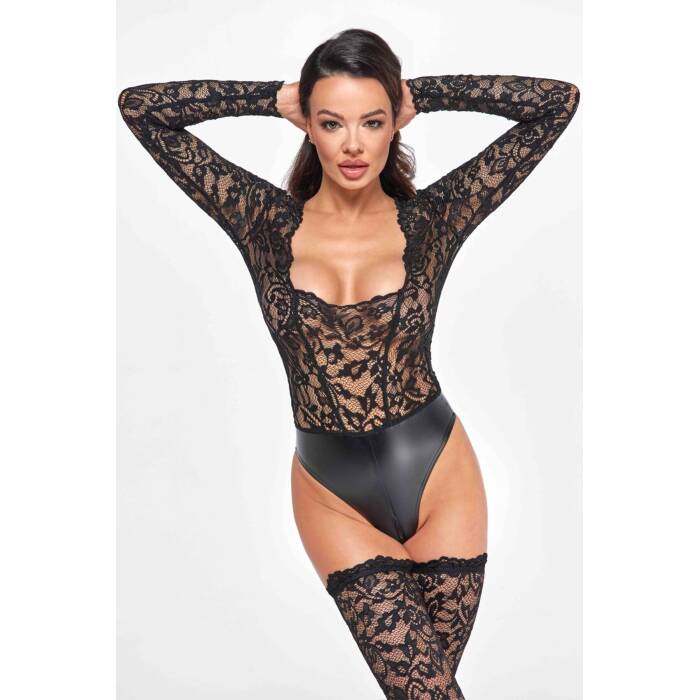 Боді Noir Handmade F296 Psyche bodysuit of lace and wetlook - M