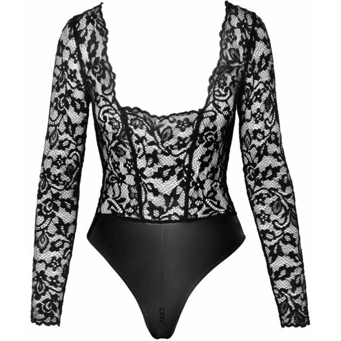 Боді Noir Handmade F296 Psyche bodysuit of lace and wetlook - 3XL