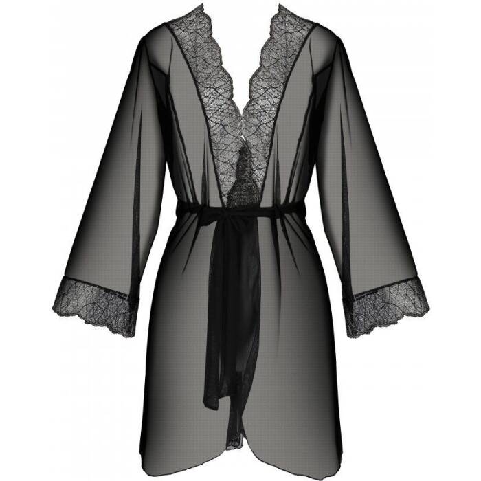 Пеньюар Passion AMBERLY PEIGNOIR black, L/XL, пояс у комплекті