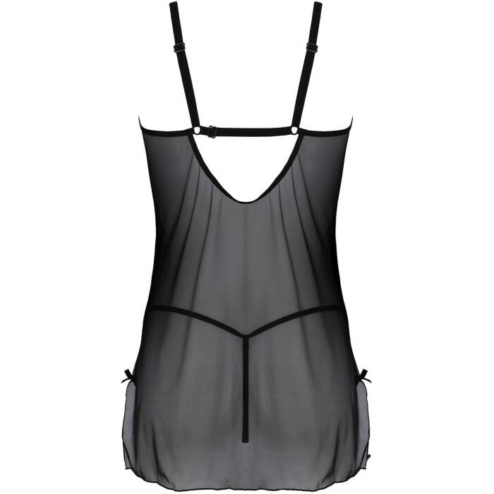 Пеньюар Passion DROSERA CHEMISE black, S/M, мереживний ліф зі стрепами, трусики в комплекті