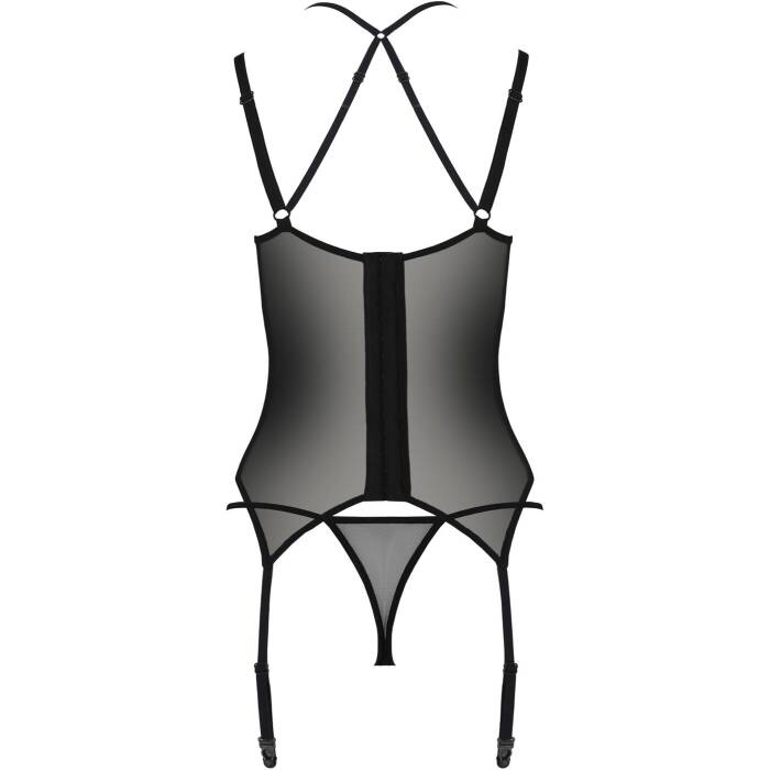 Корсет Passion DROSERA CORSET black, L/XL, з кріпленнями для панчіх, трусики в комплекті