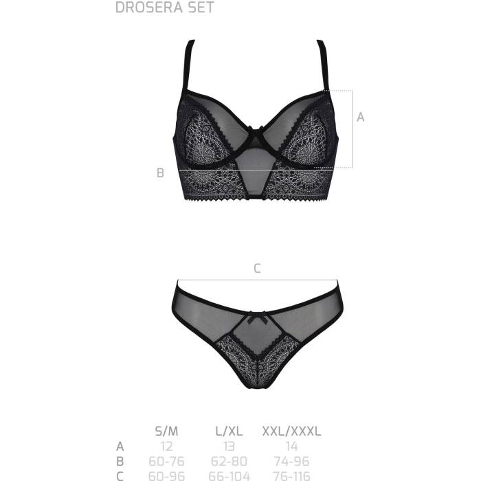 Комплект Passion DROSERA SET black, L/XL, сітка+мереживо, бюстьє та трусики танга