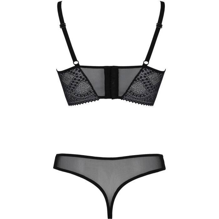 Комплект Passion DROSERA SET black, L/XL, сітка+мереживо, бюстьє та трусики танга