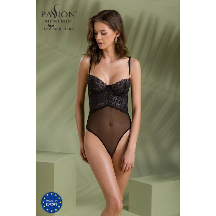 Боді Passion KERRIA BODY black, S/M, з високими вирізами та верхом балконет