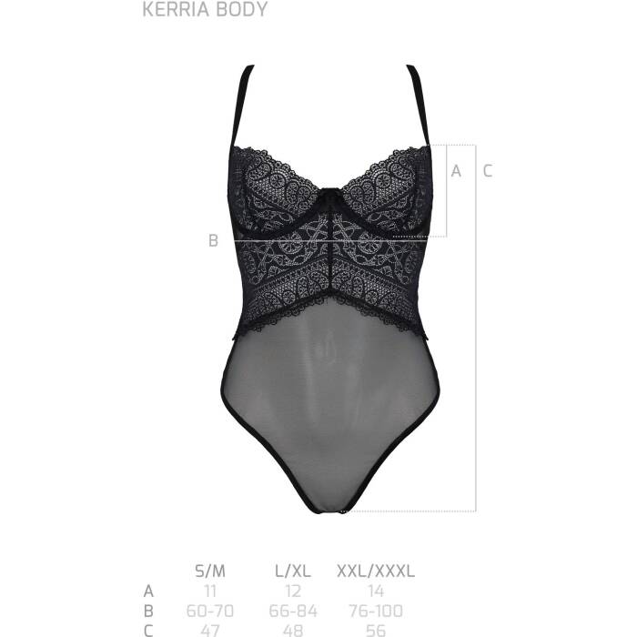 Боді Passion KERRIA BODY black, S/M, з високими вирізами та верхом балконет