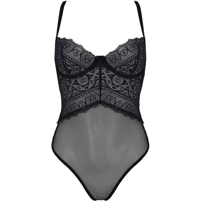 Боді Passion KERRIA BODY black, S/M, з високими вирізами та верхом балконет