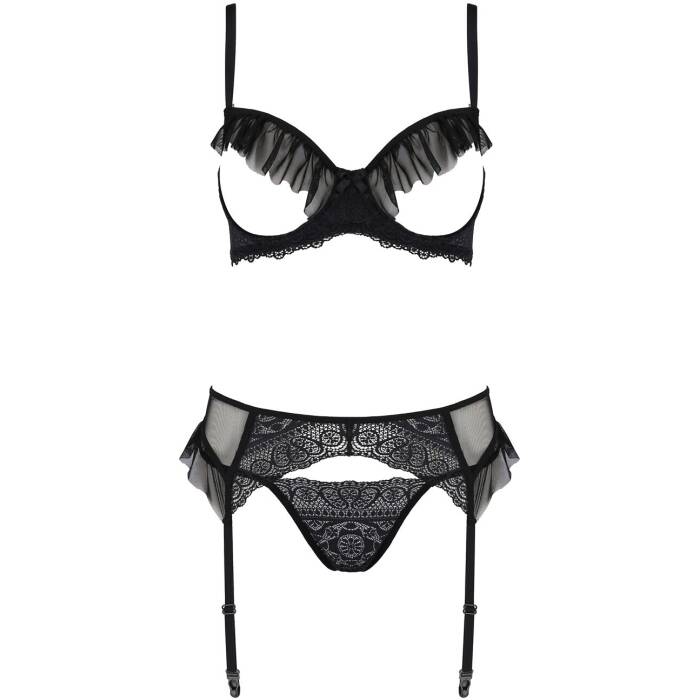 Комплект Passion KERRIA SET WITH OPEN BRA black S/M - ECO Passion