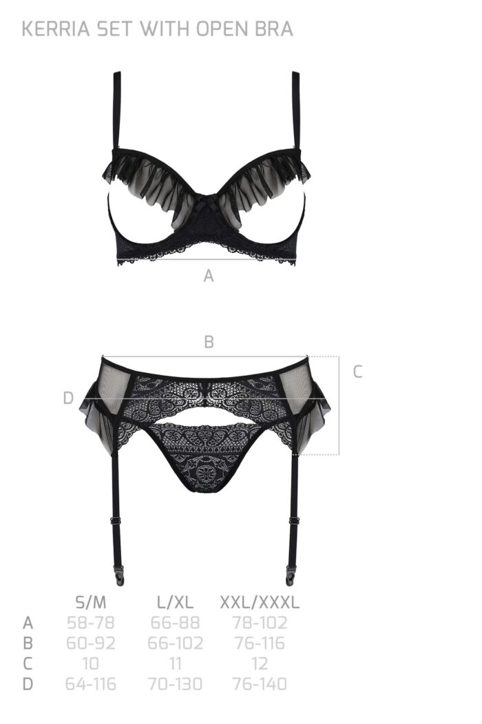 Комплект Passion KERRIA SET WITH OPEN BRA black XXL/XXXL - ECO Passion