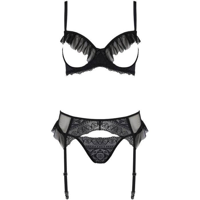 Комплект Passion KERRIA SET WITH OPEN BRA black XXL/XXXL - ECO Passion